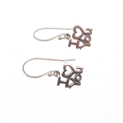 925 Sterling Silver Vintage I Love You Dangle Earrings