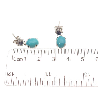 925 Sterling Silver Real Turquoise Tanzanite & White Topaz Dangle Earrings