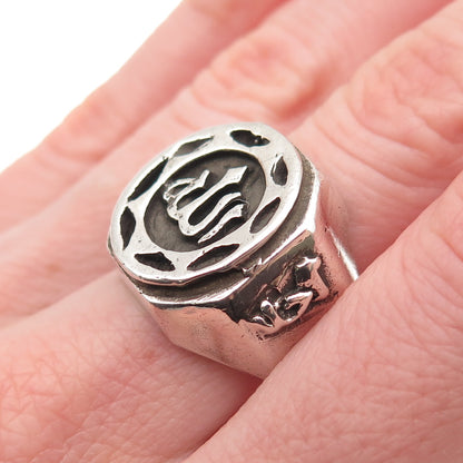 925 Sterling Silver Vintage Allah Islam Religious Oxidized Signet Ring Size 9