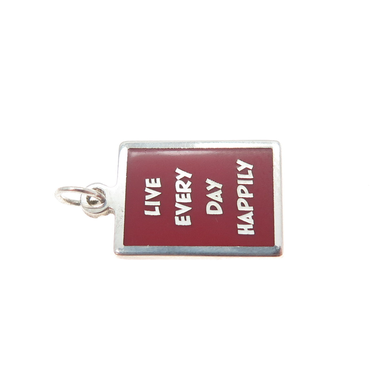 925 Sterling Silver Red Enamel Live Every Day Happily Minimalist Charm Pendant