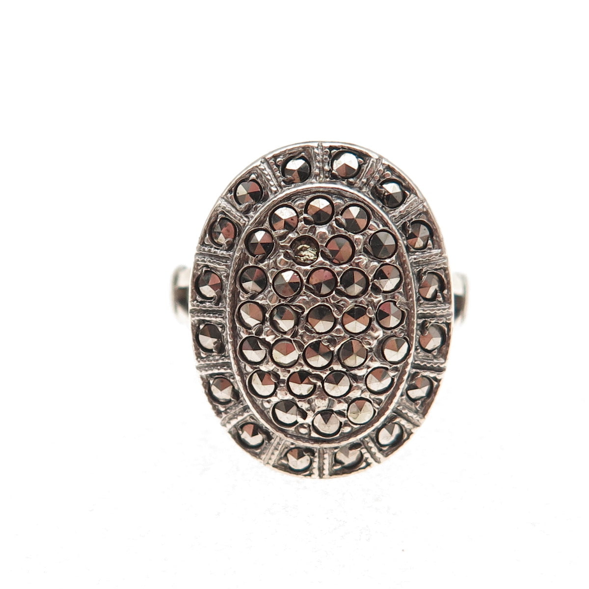 Theda Sterling Antique Art Deco Marcasite Oxidized Ring Size 6.5 (missing stone)