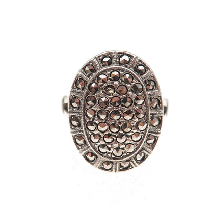 Theda Sterling Antique Art Deco Marcasite Oxidized Ring Size 6.5 (missing stone)