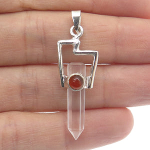925 Sterling Silver Vintage Clear Crystal & Carnelian Gem Amulet Pendant