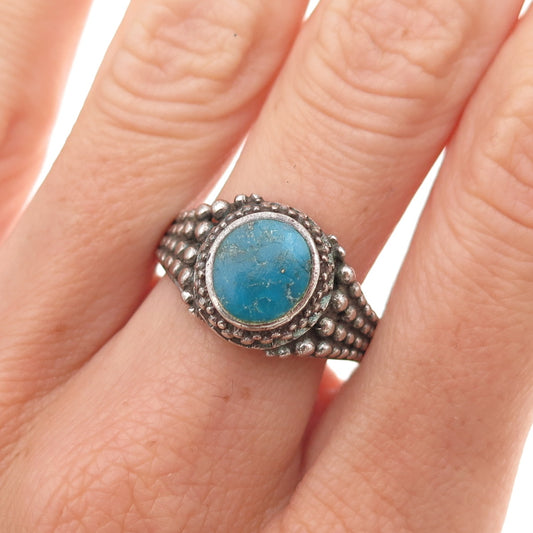 925 Sterling Silver Vintage Real Bisbee Turquoise Oxidized Ring Size 9.75