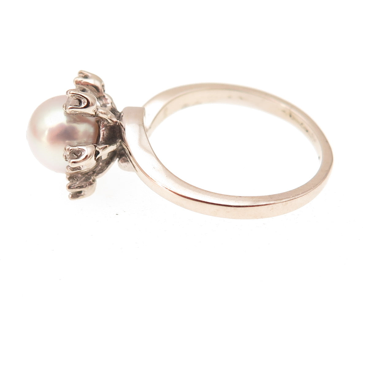 925 Sterling Silver Vintage Real Diamond Pearl & White Topaz Ring Size 5
