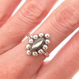 925 Sterling Silver Vintage Mexico Real Abalone Shell Oxidized Ring Size 6.25