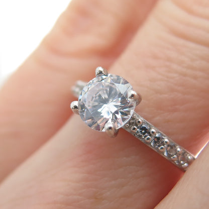 925 Sterling Silver Vintage European Round-Cut C Z Engagement Ring Size 6