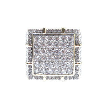 925 Sterling Silver Gold Plated Round-Cut Shaped C Z Sparkle Wide Ring Size 9.5