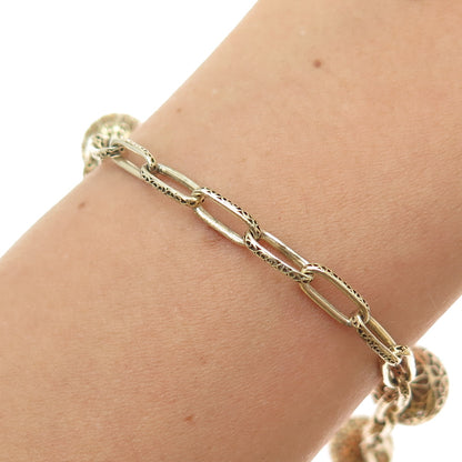 925 Sterling Gold Plated Antique China Filigree Ball Oval Link Bracelet 5.75"