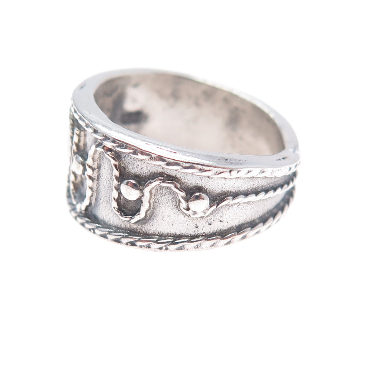 925 Sterling Silver Vintage Modernist Swirl Oxidized Ring Size 5.75