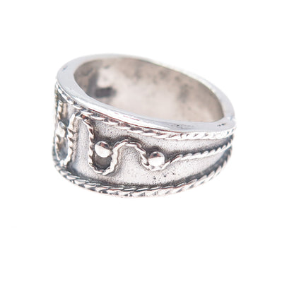 925 Sterling Silver Vintage Modernist Swirl Oxidized Ring Size 5.75