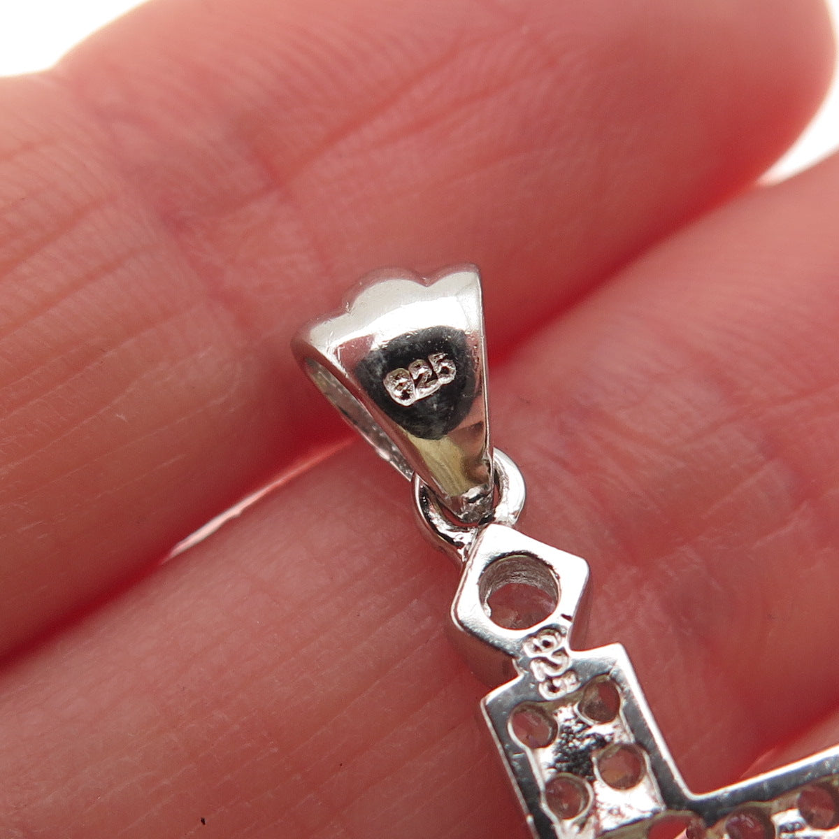 925 Sterling Silver Round-Cut C Z Cross Charm Pendant