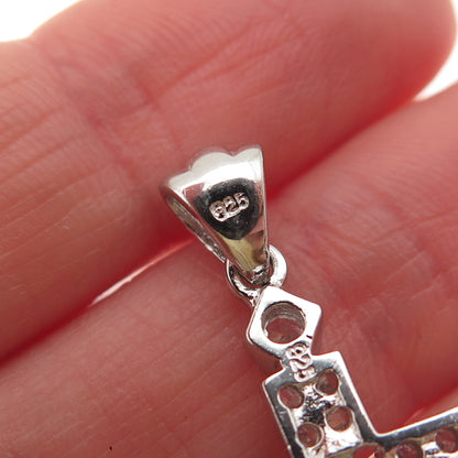 925 Sterling Silver Round-Cut C Z Cross Charm Pendant