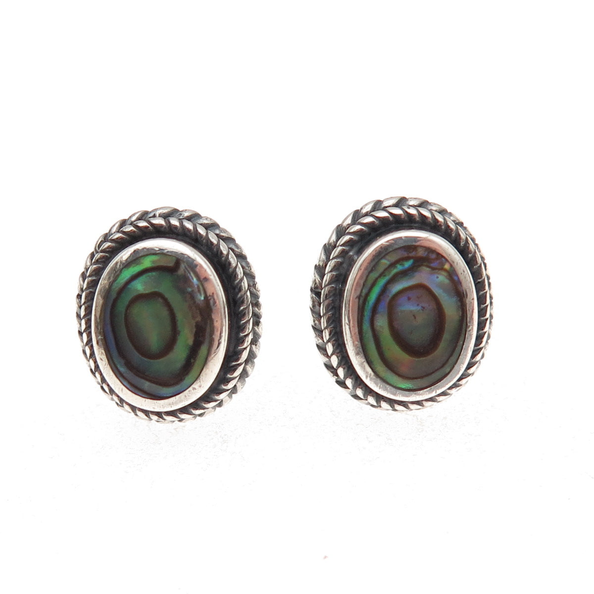 Boma 925 Sterling Silver Vintage Real Abalone Shell Oxidized Stud Earrings