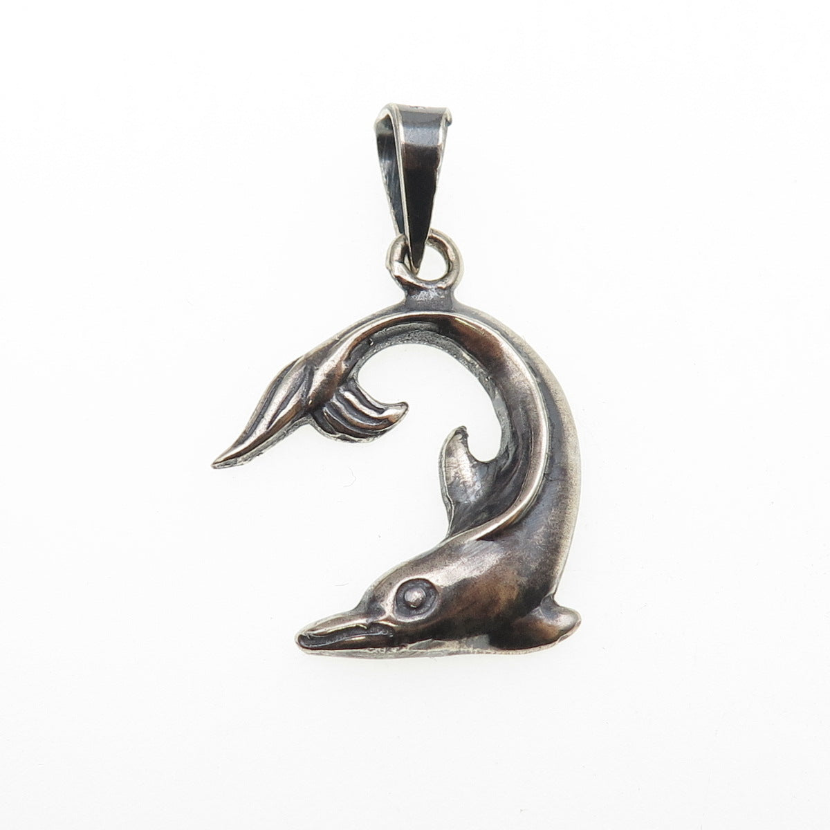 925 Sterling Silver Vintage Dolphin Oxidized Charm Pendant