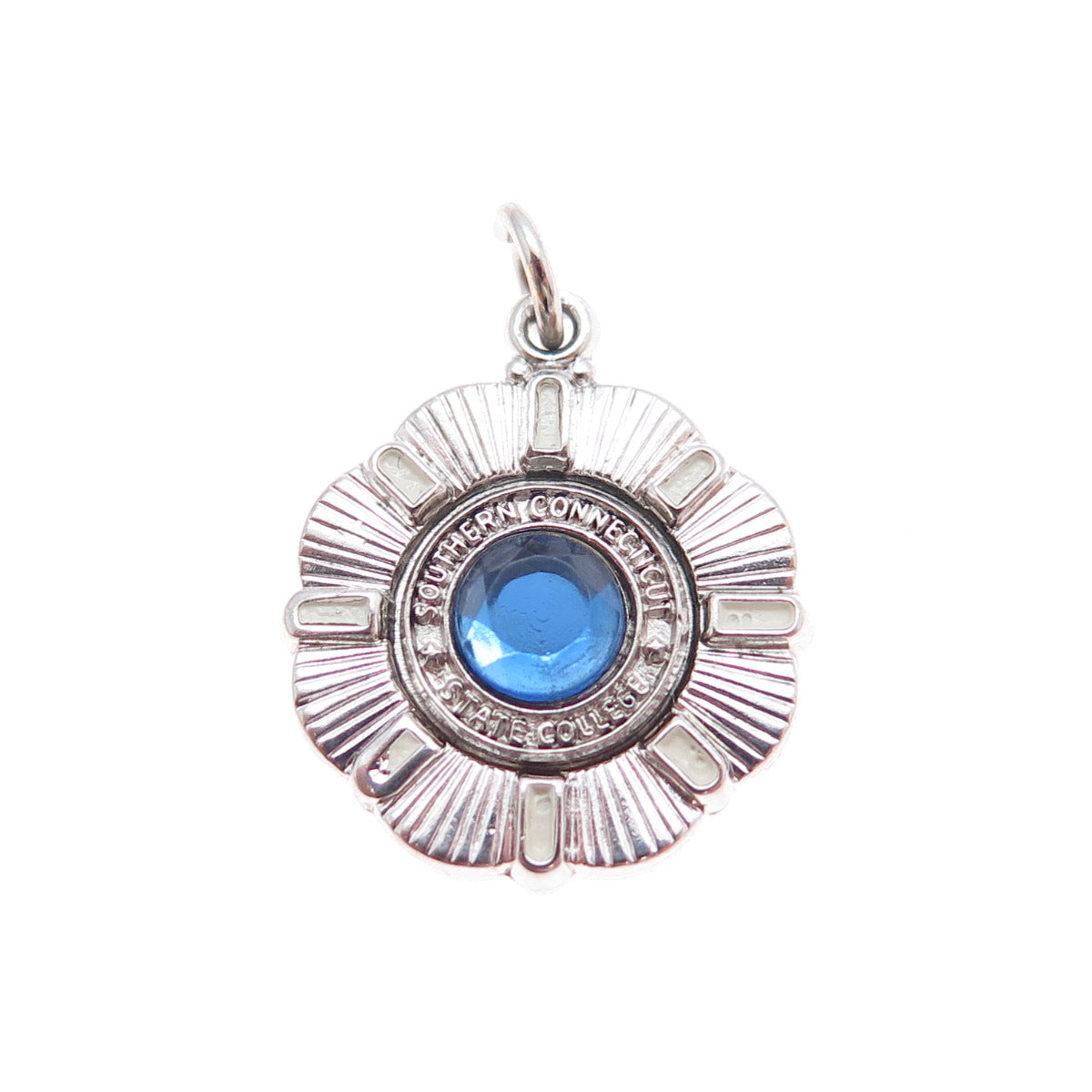 925 Sterling Vintage Blue Rhinestone Southern Connecticut State College Pendant