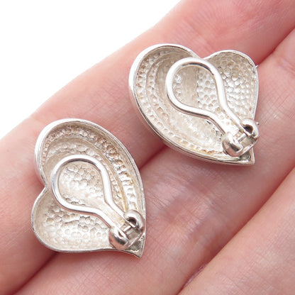 925 Sterling Silver Vintage Heart Ribbed Clip On Earrings