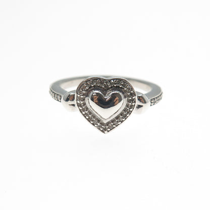 925 Sterling Silver Real Round-Cut Diamond Heart Ring Size 6.75