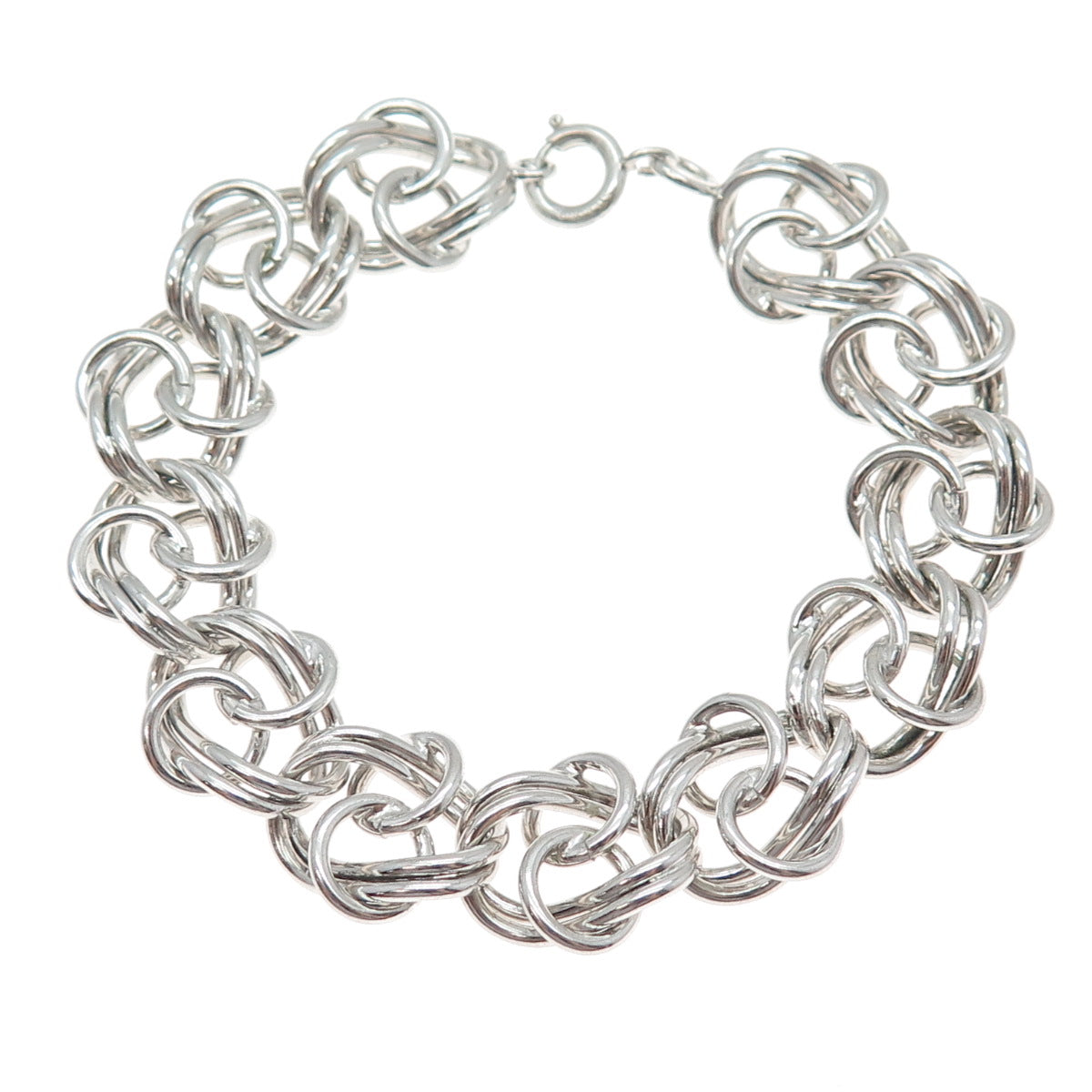 925 Sterling Silver Vintage Modernist Twisted Multi-Circle Link Bracelet 6.75"