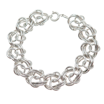925 Sterling Silver Vintage Modernist Twisted Multi-Circle Link Bracelet 6.75"