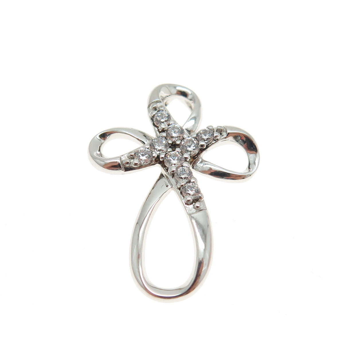 SAI 925 Sterling Silver Round-Cut C Z Twisted Cross Pendant