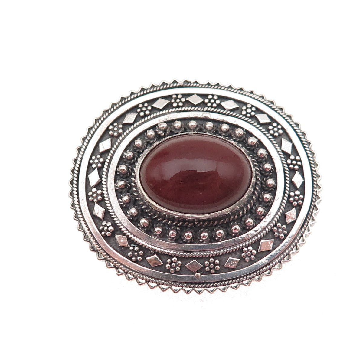 925 Sterling Silver Vintage Israel Real Carnelian Cannetille Pin Brooch Pendant