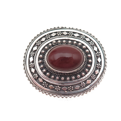 925 Sterling Silver Vintage Israel Real Carnelian Cannetille Pin Brooch Pendant