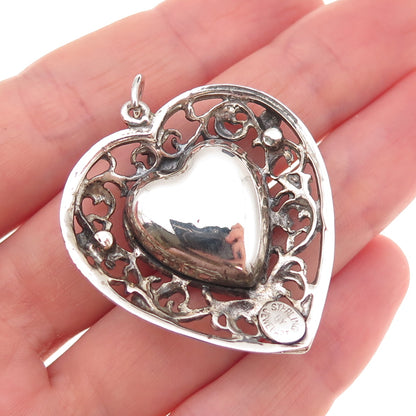 JewelArt 925 Sterling Silver Antique Art Deco Heart Oxidized Charm Pendant