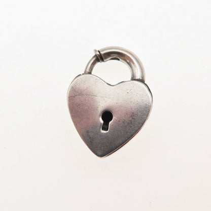 925 Sterling Silver Antique Art Deco Heart Padlock Oxidized Lock Clasp Charm