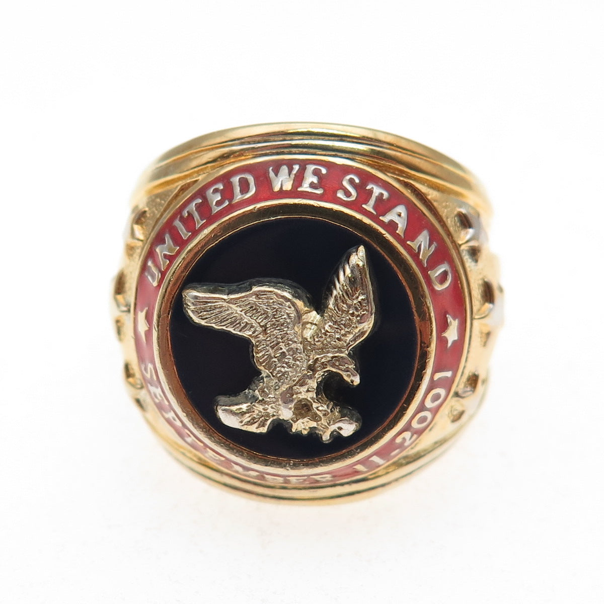 Franklin Mint 925 Sterling Silver Gold Plated Vintage Enamel 9/11 Ring Size 10