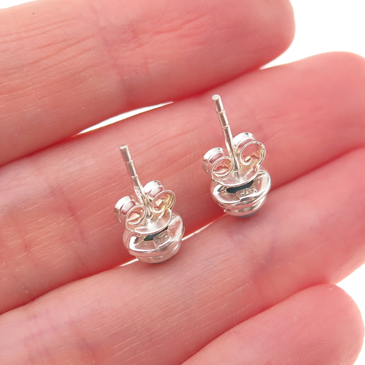 925 Sterling Silver Vintage Real Turquoise Stud Earrings
