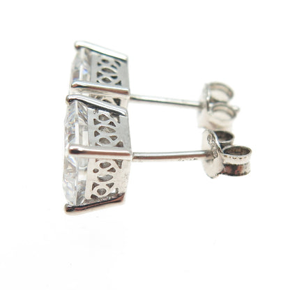925 Sterling Silver Princess-Cut C Z Stud Earrings