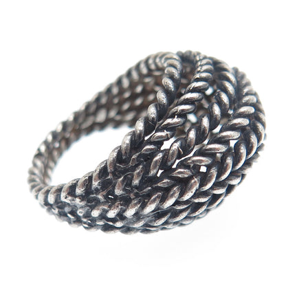 925 Sterling Silver Vintage Twisted Multi-Row Oxidized Dome Ring Size 6.75