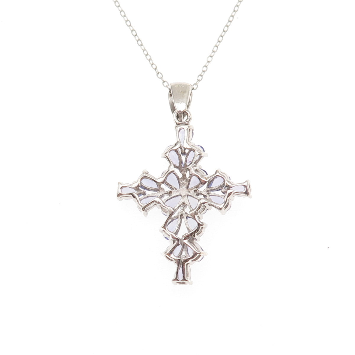 Chuck Clemency 925 Sterling Silver Real Tanzanite Cross Cable Chain Necklace 20"