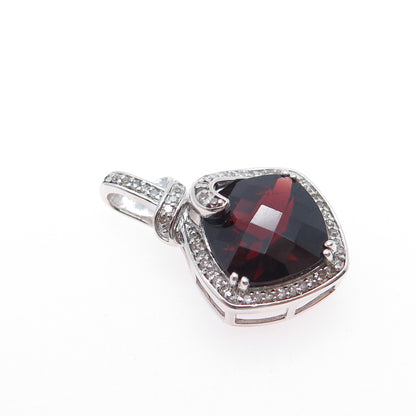 925 Sterling Silver Real Round-Cut Diamond & Red Garnet Mini Charm Pendant