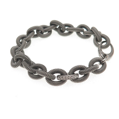 925 Sterling Silver Black Rhodium C Z Cable Link Bracelet 6.75"