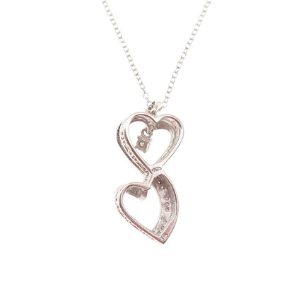 925 Sterling Silver Real Diamond Couple Heart Cable Chain Necklace 18"