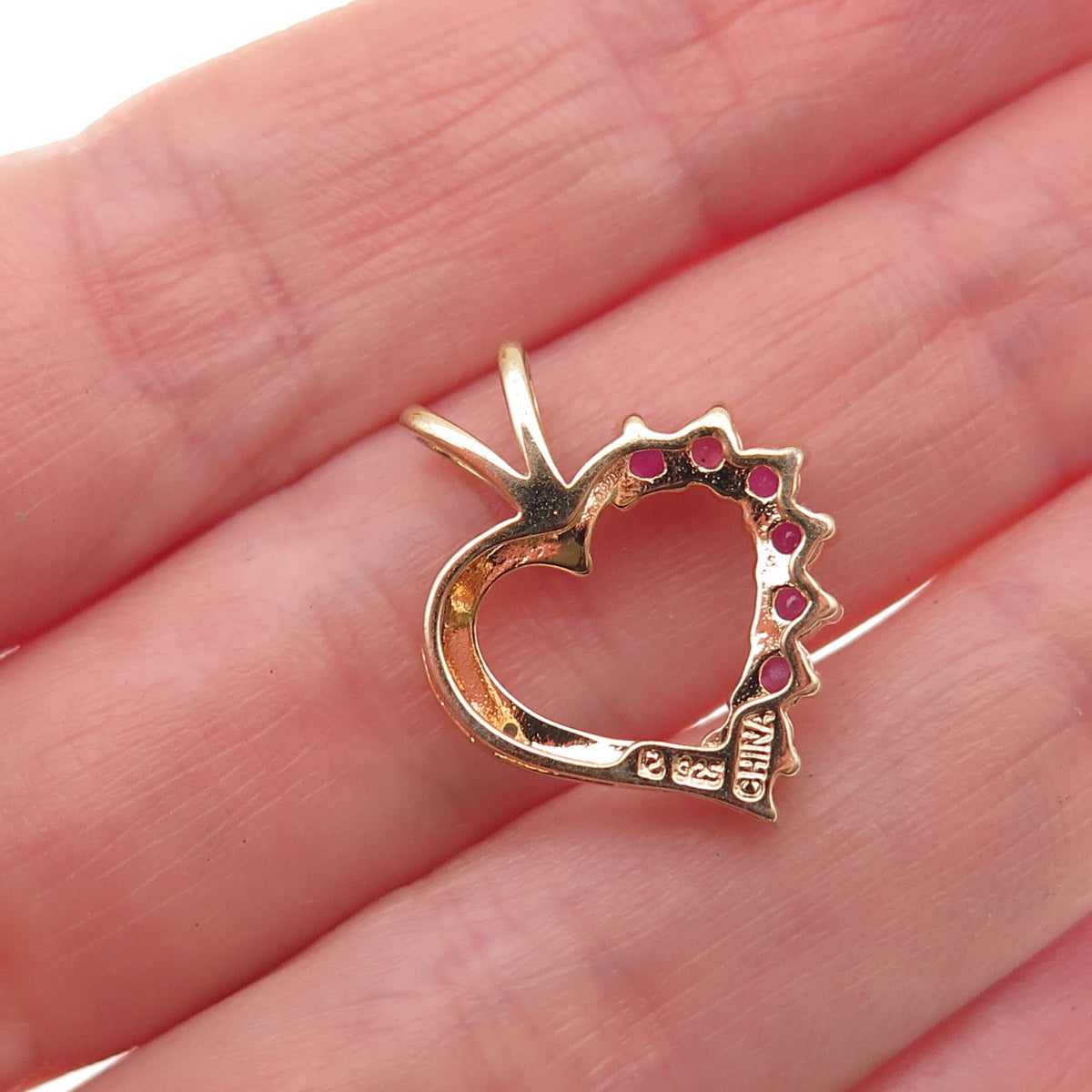 Ross Simons Sterling Silver Gold Plated Real Diamond & Ruby Heart Mini Pendant