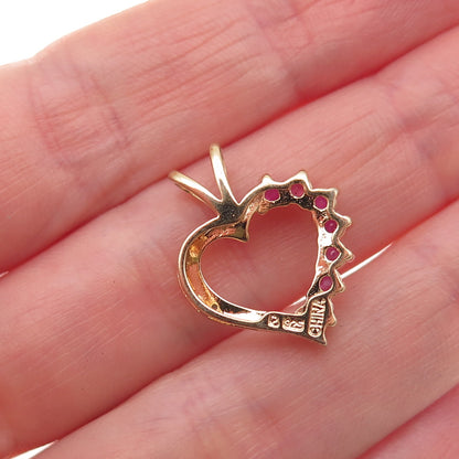 Ross Simons Sterling Silver Gold Plated Real Diamond & Ruby Heart Mini Pendant