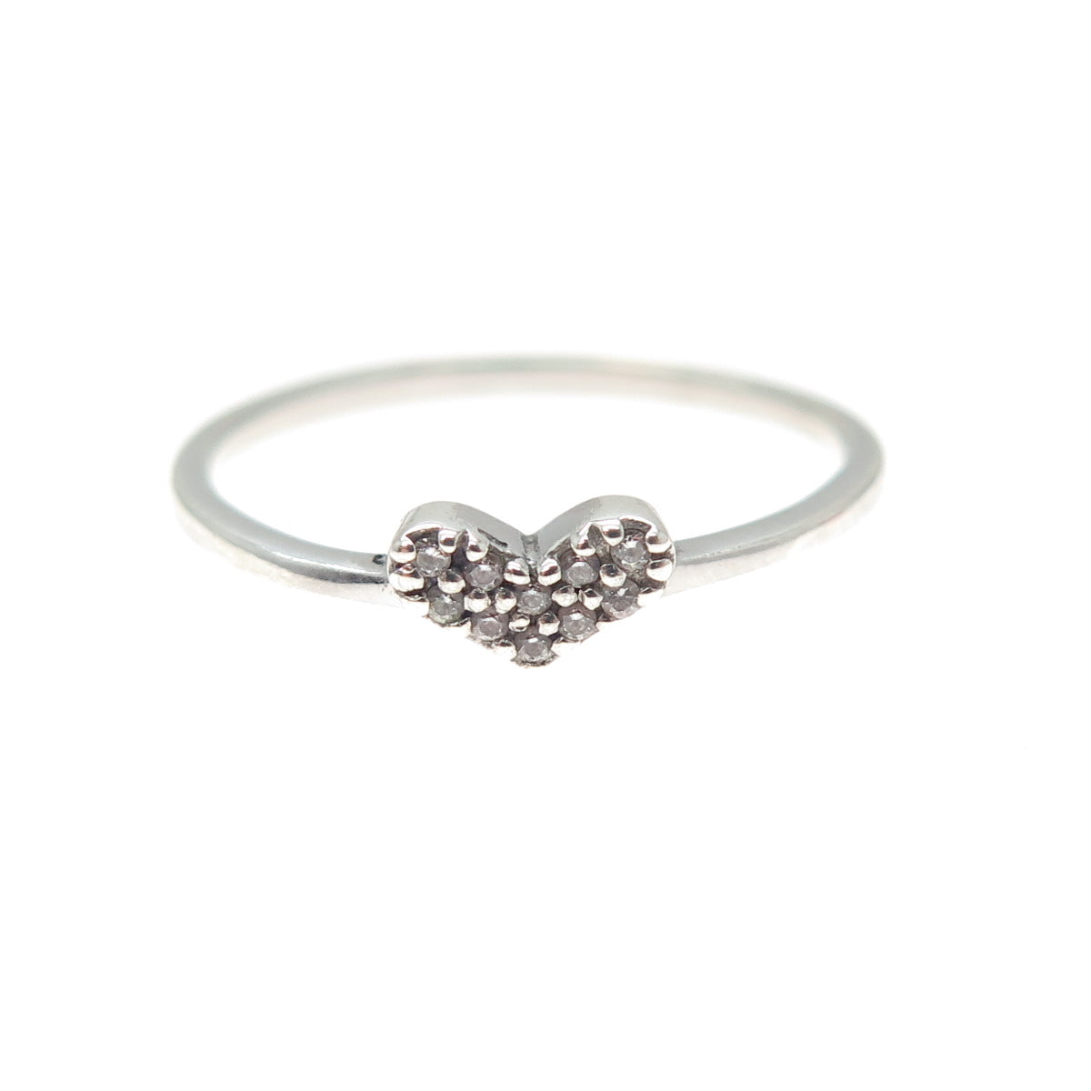 925 Sterling Silver Round-Cut C Z Heart Stackable Ring Size 8