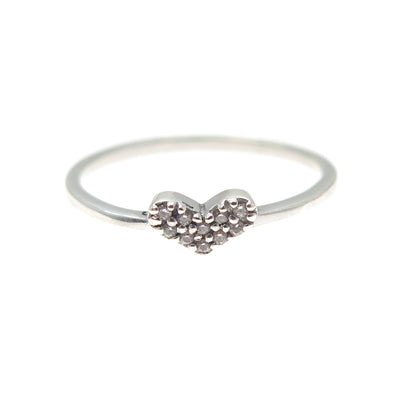 925 Sterling Silver Round-Cut C Z Heart Stackable Ring Size 8