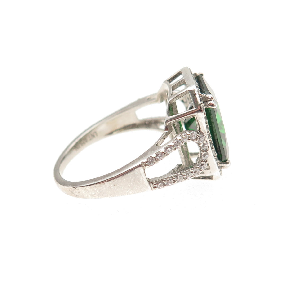 925 Sterling Silver Green & White C Z Bohemian Ring Size 8.5