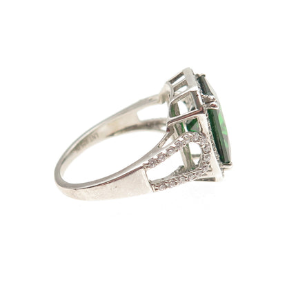 925 Sterling Silver Green & White C Z Bohemian Ring Size 8.5