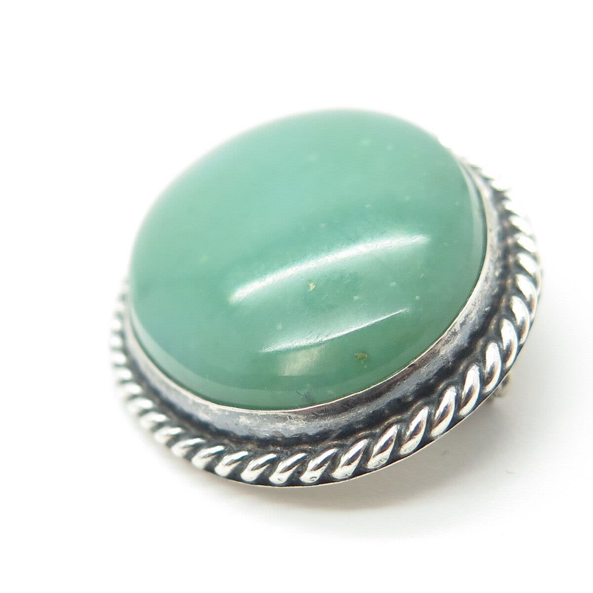 925 Sterling Silver Vintage Real Aventurine Gemstone Pin Brooch