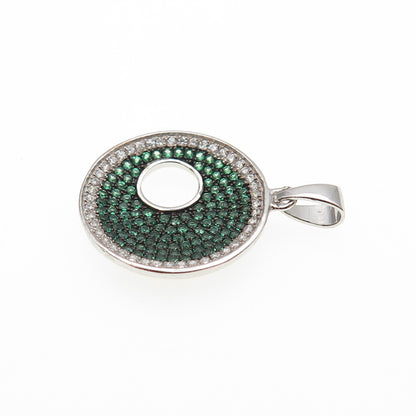 925 Sterling Silver Real Round-Cut Chrome Diopside & C Z Crescent Charm Pendant