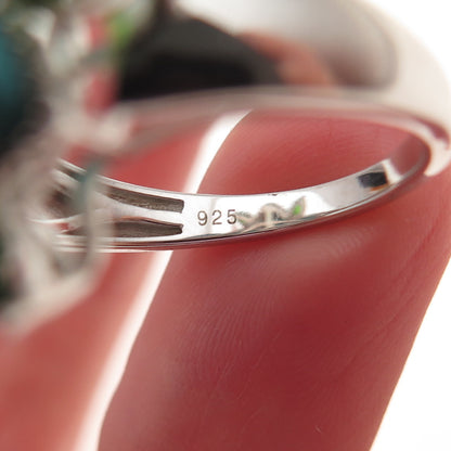 925 Sterling Silver Real Tyrone Turquoise & Peridot Floral Ring Size 8.25