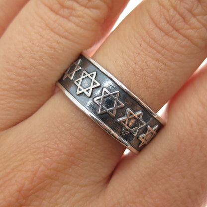 925 Sterling Silver Vintage Mexico Star of David Oxidized Band Ring Size 10