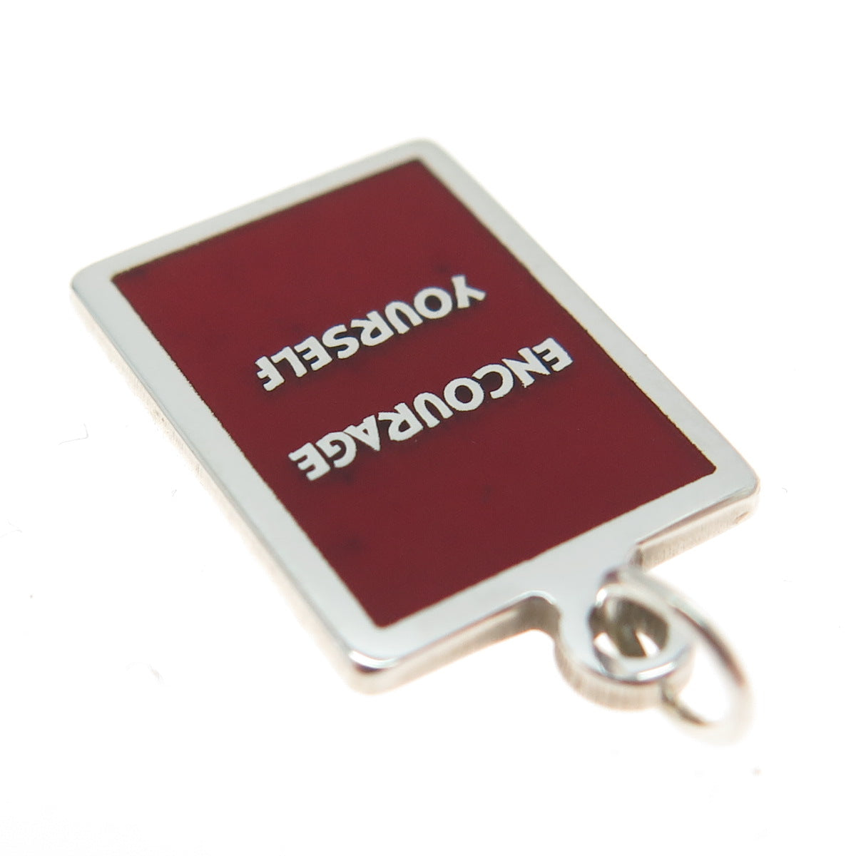 925 Sterling Silver Red Enamel "Encourage Yourself" Minimalist Charm Pendant