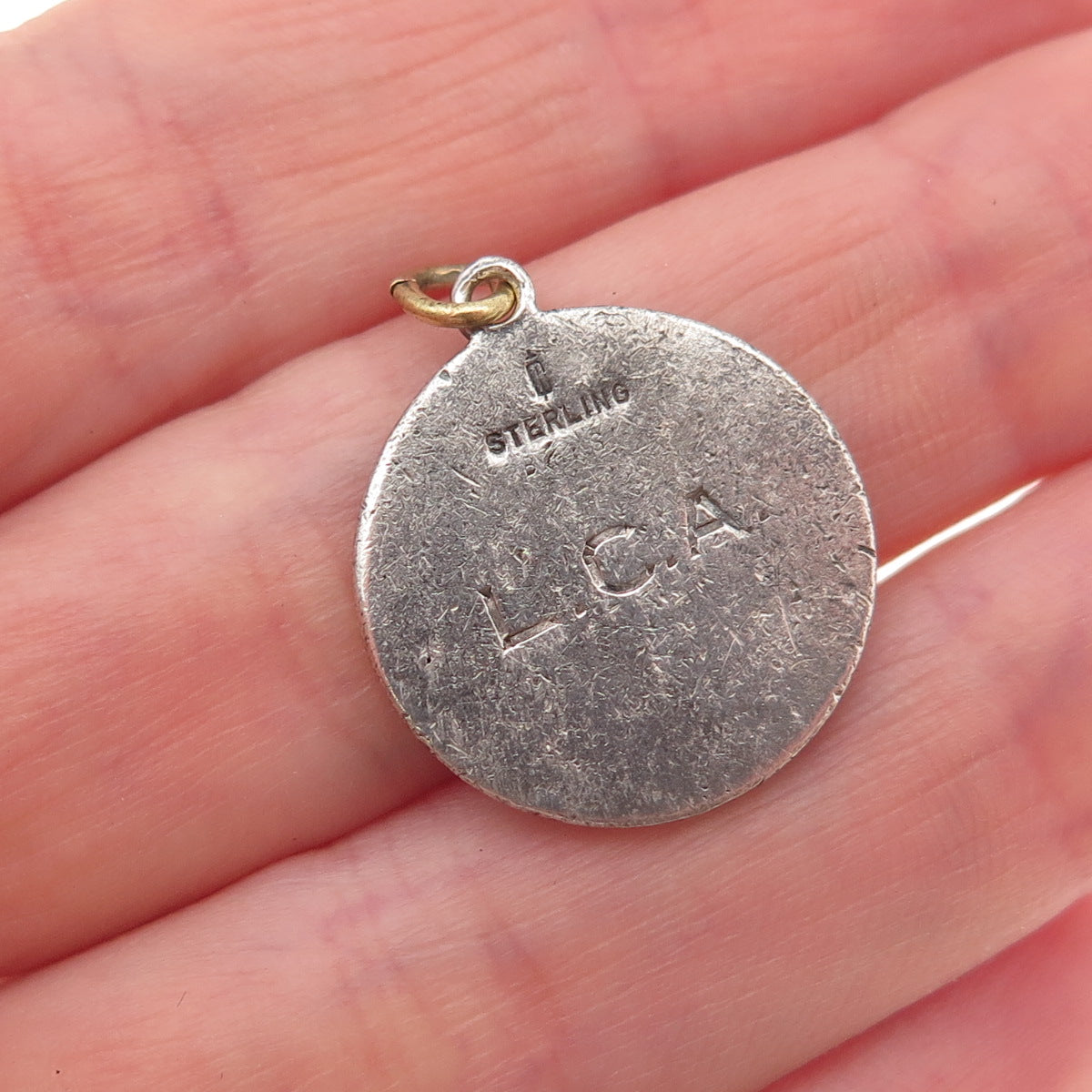 Charles Thomae Sterling Silver Antique Art Deco Enamel St. Christopher Pendant