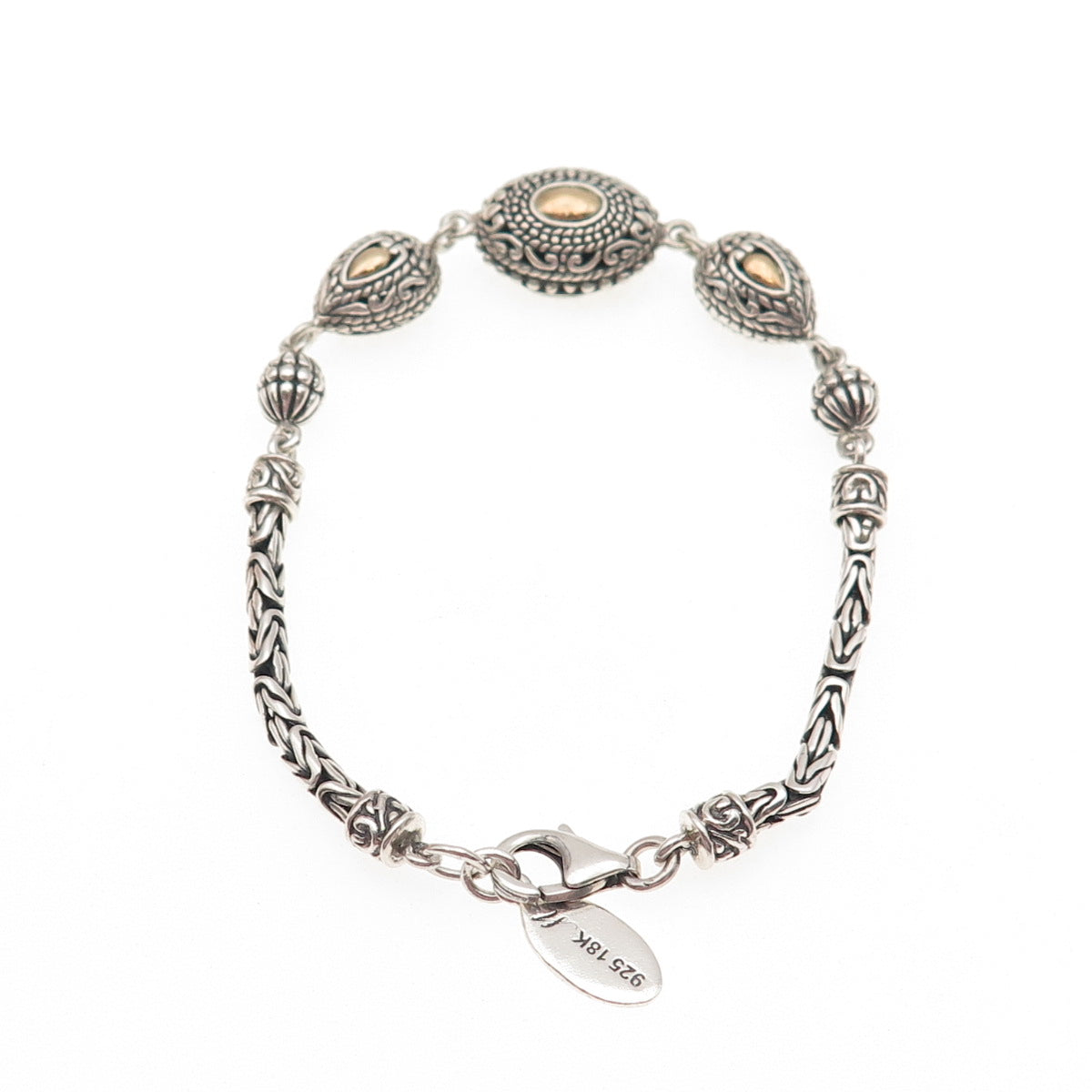 Robert Manse 925 Sterling Silver 18K Gold Vintage Byzantine Link Bracelet 6.5"